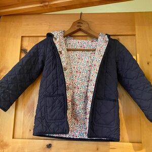 Jojo Maman Bebe GIRLS' NAVY & FLORAL REVERSIBLE QUILTED JACKET